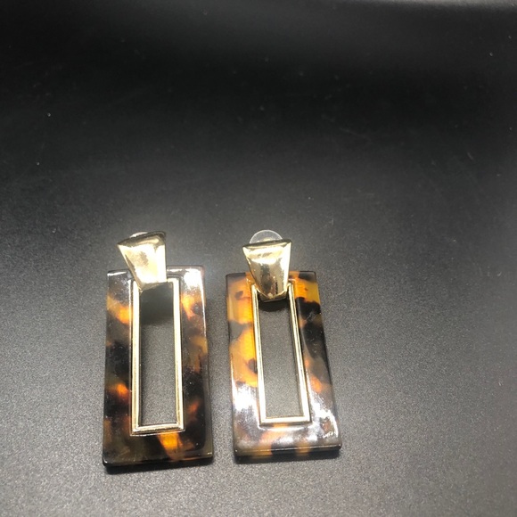 Rectangle Baubles Tortoise Resin Pierced Earrings - Picture 12 of 12